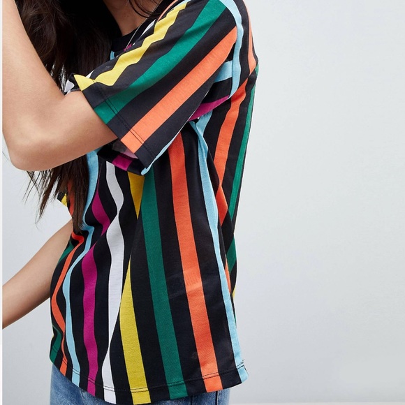 2/$20 ASOS Multicolored Rainbow Striped Boxy Tee - Picture 4 of 6